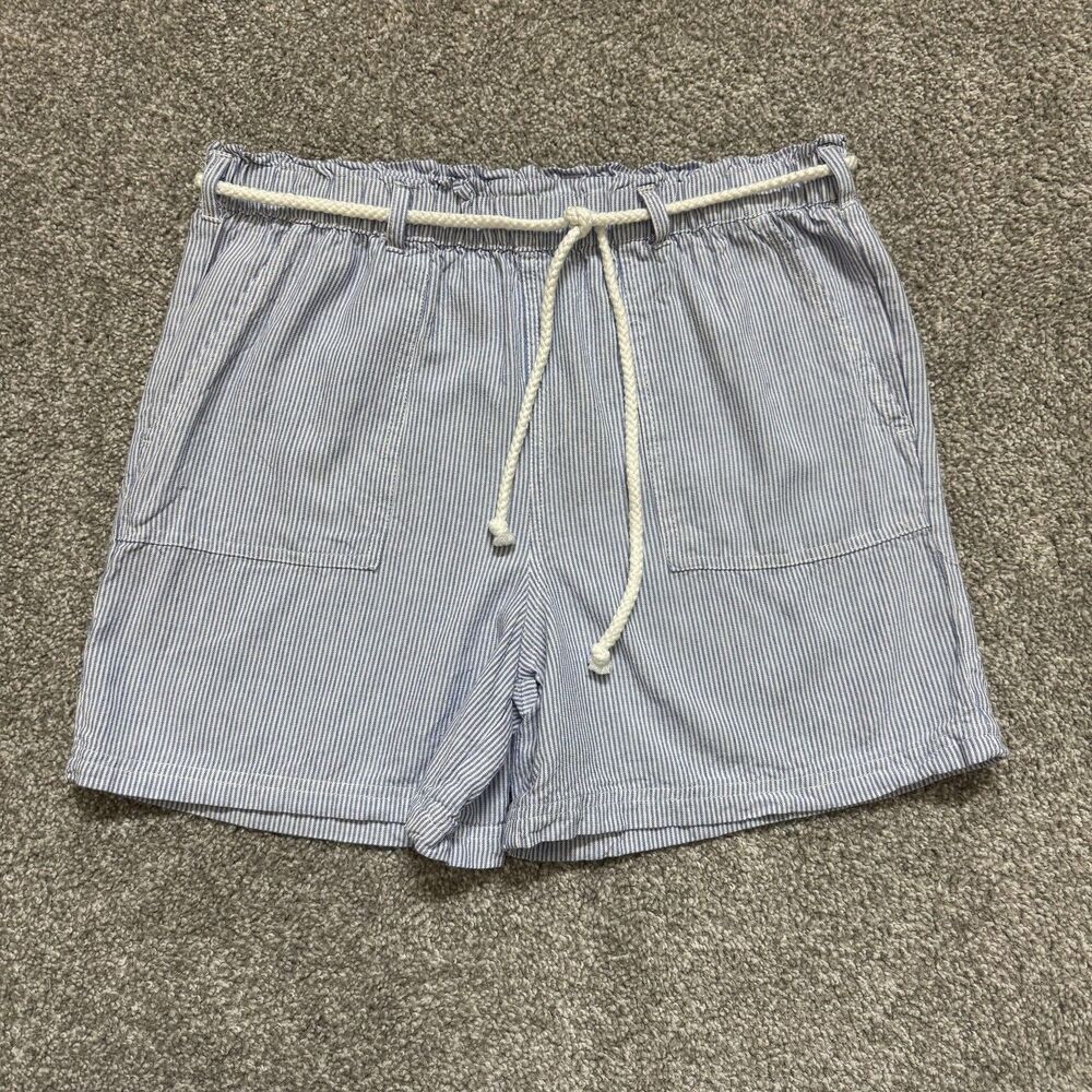 Alex & Jordan Shorts Womens Small Blue White Seersucker Rope Belt Linen Blend